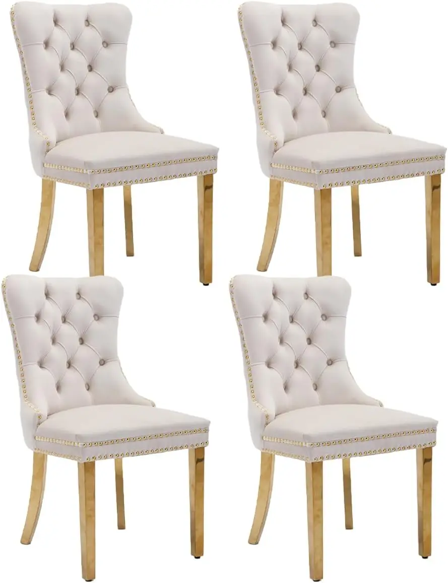 

Tufted Dining Room Chairs Set Of 2, Modern Diner Chairs Upholstered Velvet Fabric Side Kitchen Chairs With Stainl Steel Legs