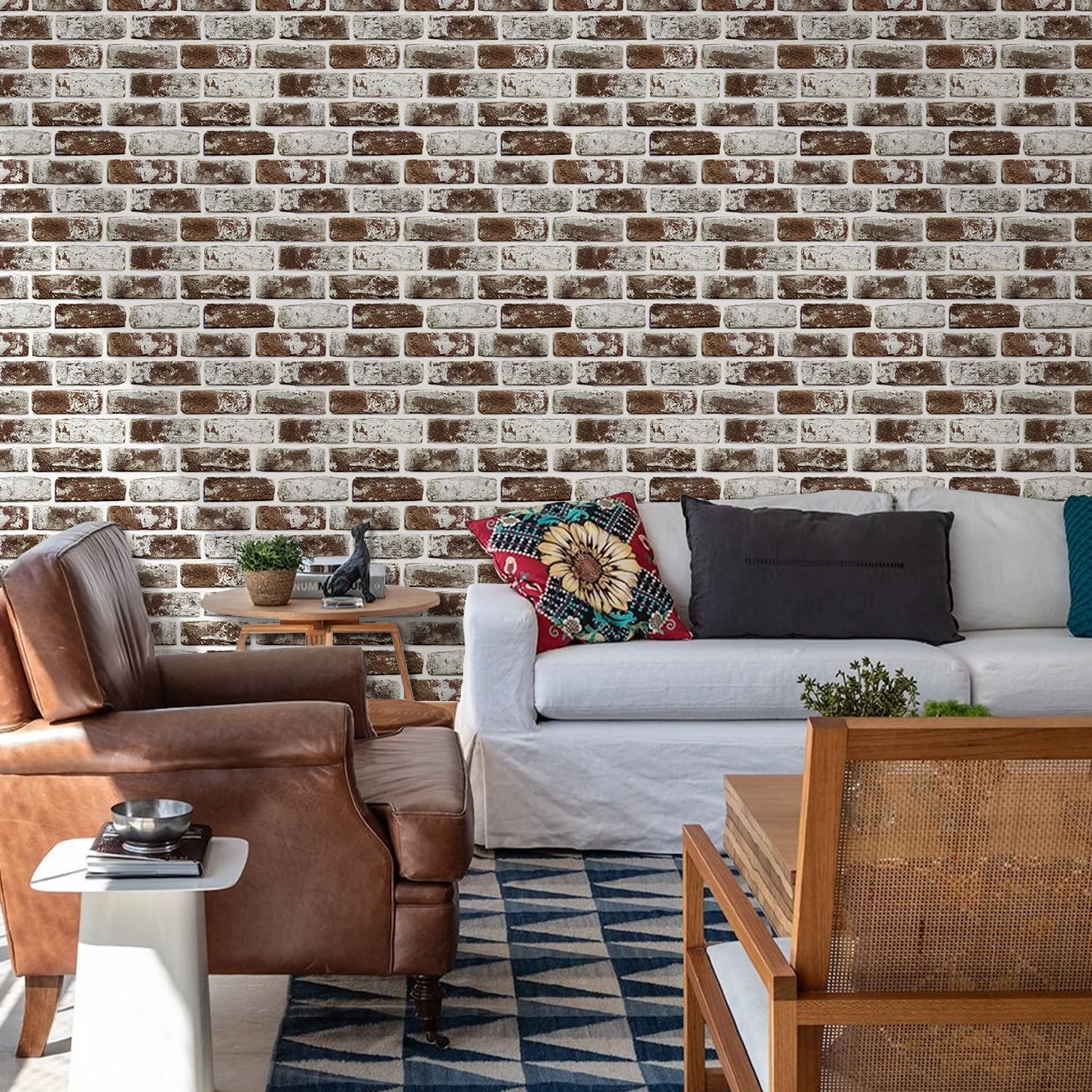20 sztuk, 3D PVC Faux Whitewash ceglane panele ścienne na ścianę akcentującą, sypialnię, dekoracyjne naklejki na płytki ścienne, 11,8 "x 11,8"