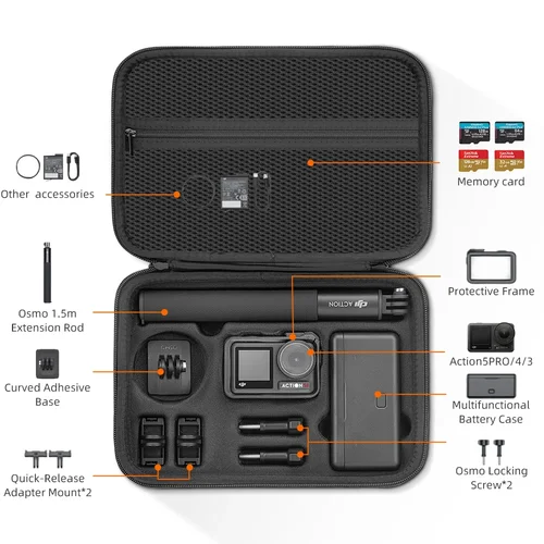 Imagen 2 del producto Estuche portátil, bolsa impermeable, cargador, Base de batería, palo de Selfie, bolso de almacenamiento para DJI Osmo Action 5 PRO 4 3, accesorios para cámara