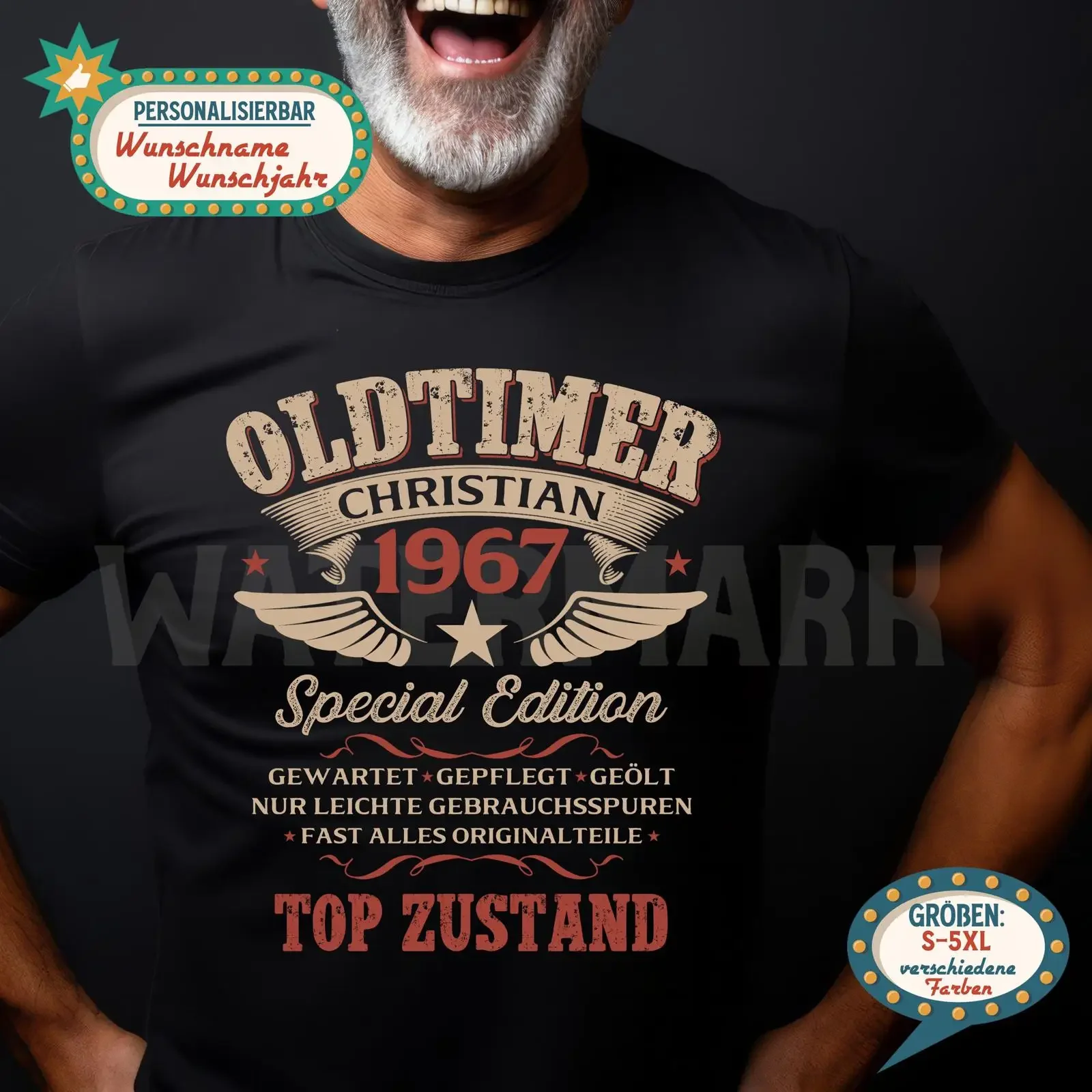 Personalized 59th Birthday T Shirt 1967 Vintage Oldtimer Custom Name Funny Men's Party for Men vintage Washed Stretched