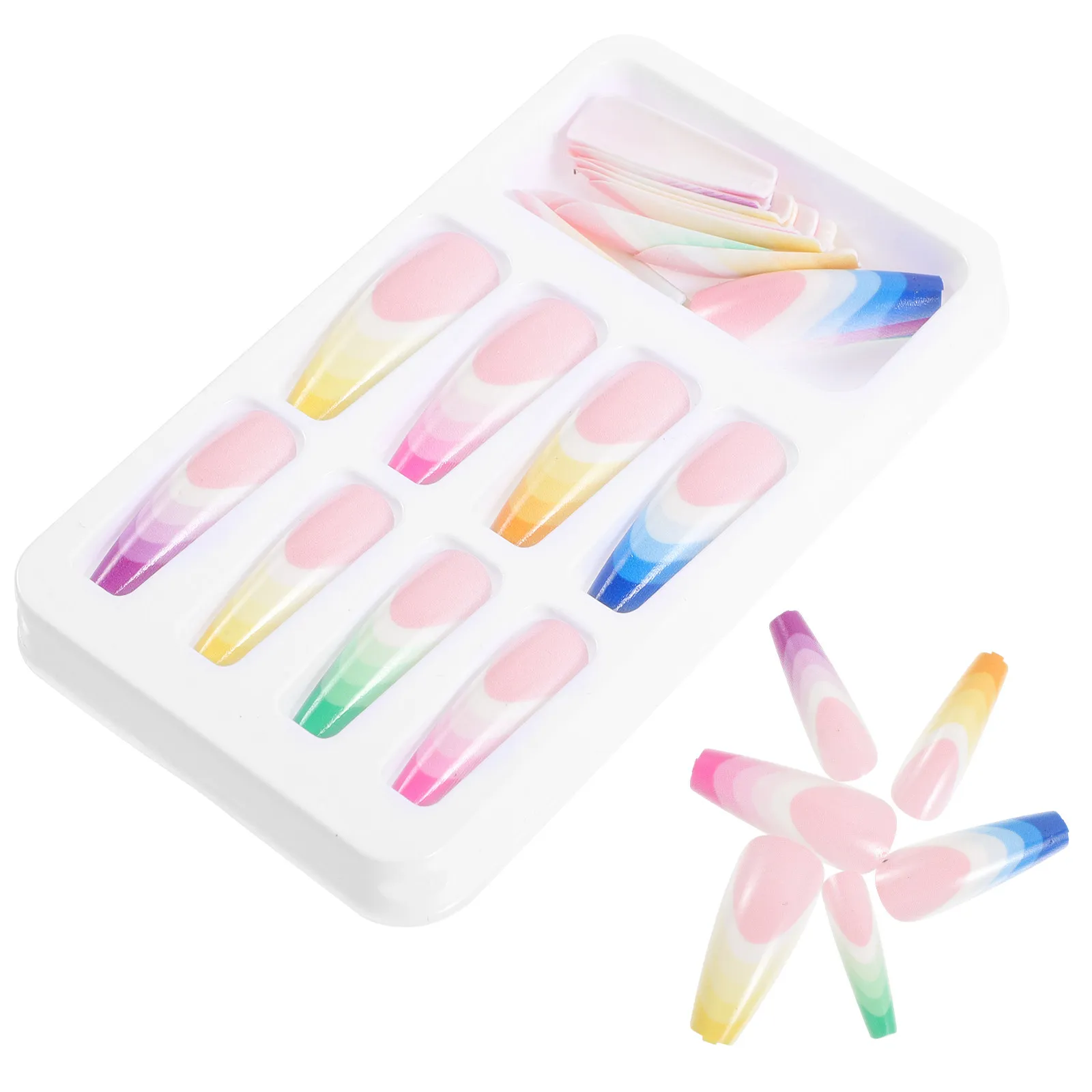 

24Pcs Press on Fake Nails Rainbow Gradient Super Long False Nails Kit Eye-Catching Shiny Nail Art for Women Fashion
