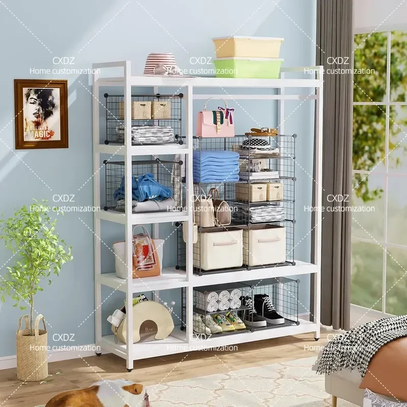 New Wrought Iron Simple Locker Household Assembly Large Capacity Storage Cabinet Combination Reinforcement Bold Iron Mesh