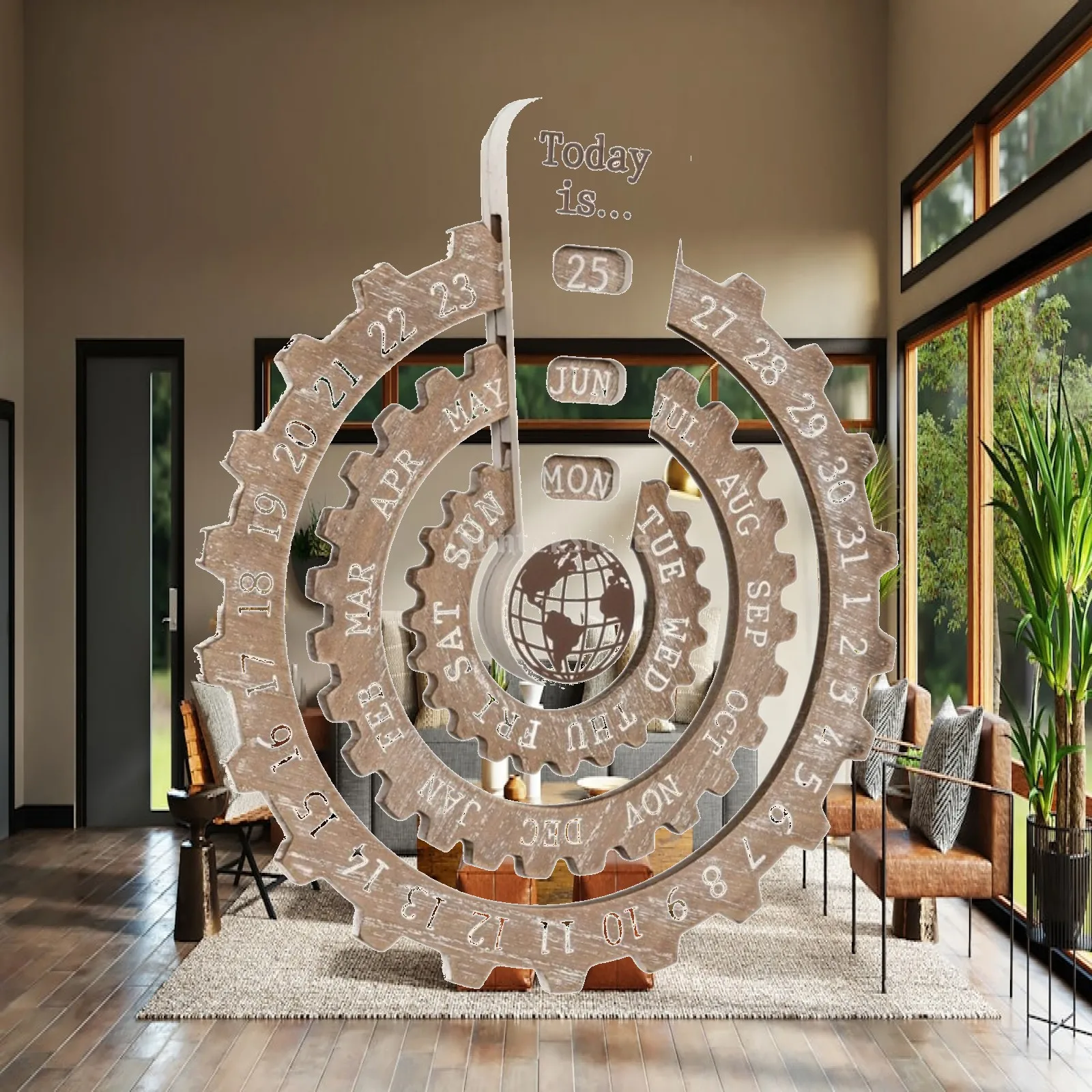 Rotating Perpetual Calendar Wooden Disc Wall Hanging Decor Ornament for Home Kitchen Bookshelf Year Round