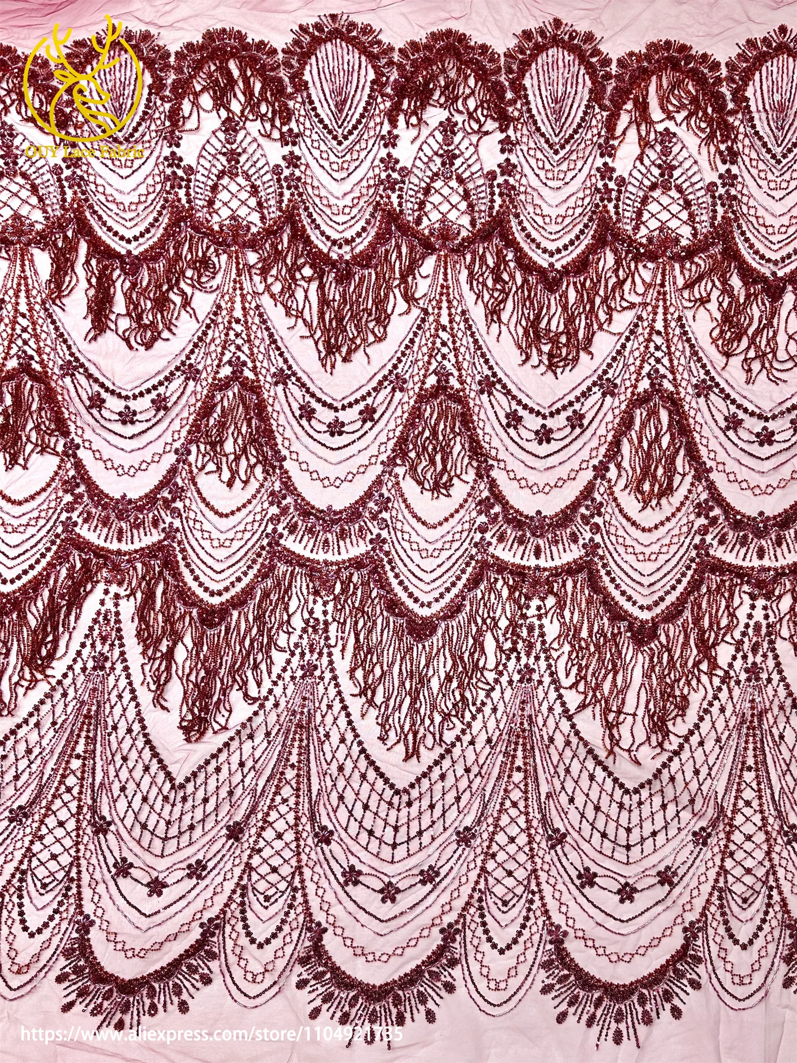 3D Luxuriöser Afrikanischer Handgefertigter Perlen-Spitzenstoff 2026 Französischer Nigerianischer Pailletten-Spitzenstoff für Brautkleider und Hochzeitskleider – Detail 8