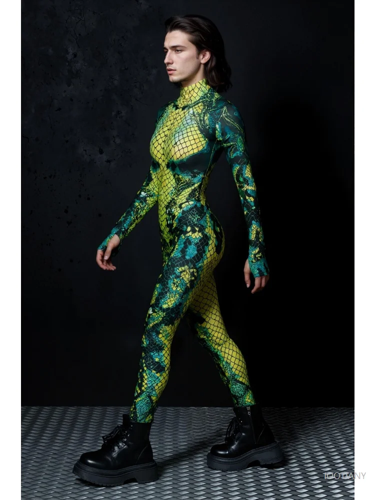 Horror Other Animal Skin Bodysuit Men's Halloween Special Costume Women's Stage Performance New Sexy Snake Skin Jumpsuits 2025