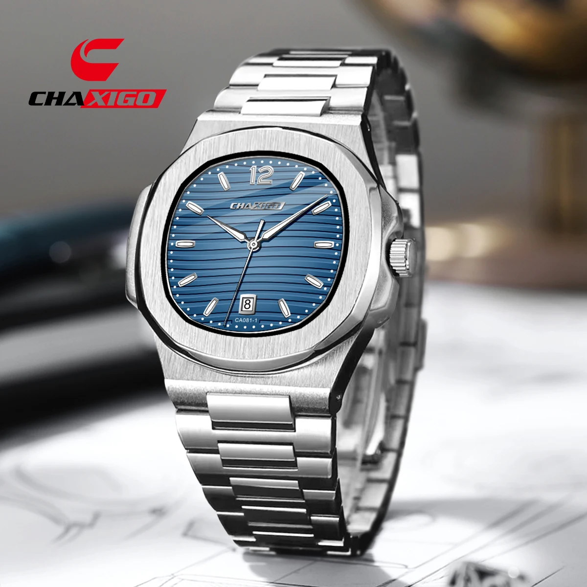 CHAXIGO Męski Klasyczny Zegarek Biznesowy z Paskiem ze Stali Nierdzewnej, Mechanizm Kwarcowy, Szkło Mineralne, Wodoodporność 30m, Zegarek Wielostylowy