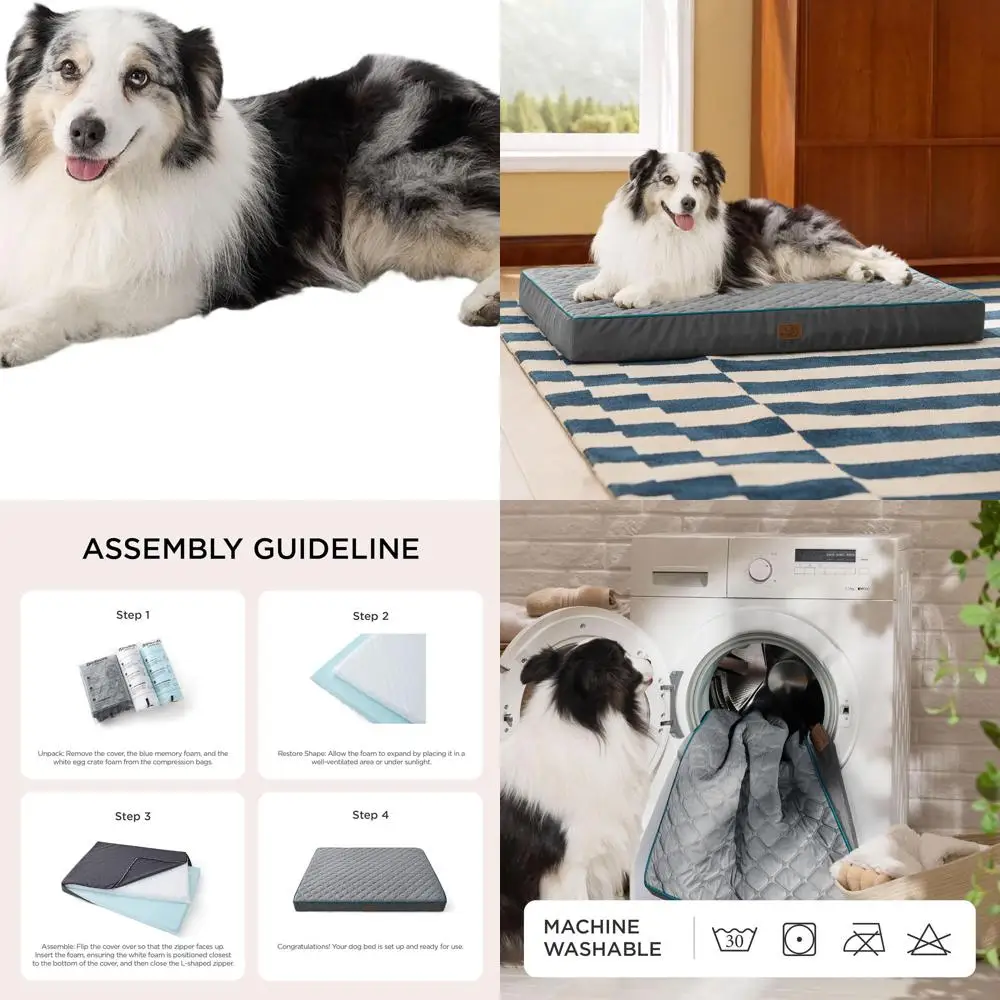 

XL Orthopedic Dog Bed with Memory Foam & Removable Cover for Dogs up to 100 lbs, 41x29x4 Grey