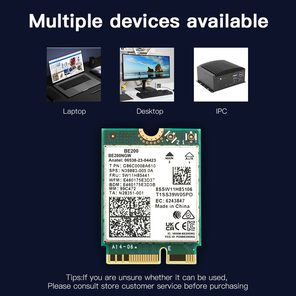 Wi-Fi 7 BE200 Bluetooth 5.4 Wifi Card 2.4/ 5/ 6 GHz 5.8 Gbps For Windows 11 PC Laptop