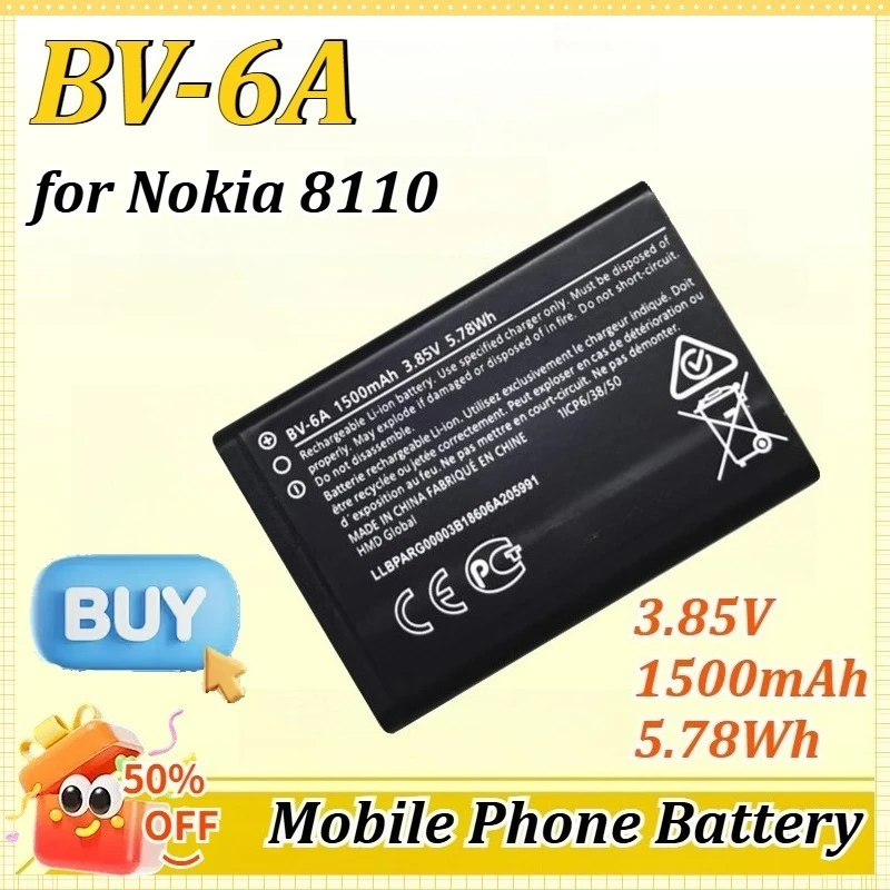 

BV-6A 3.85V 1500mAh 5.78Wh for Nokia 8110 Banana Phone Lithium Battery Small and Compact Convenient DurableReplacing The Battery