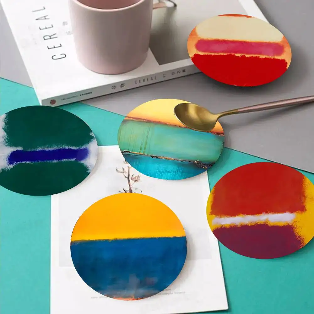 1pc Mark Rothko Abstract Wooden Coaster Colour Printing Cup Mat Home Desk Decoration Gifts