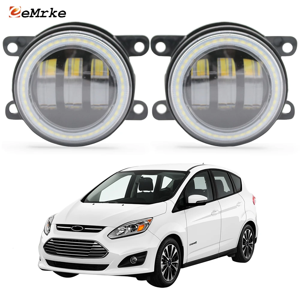 LED Fog Lamp Assembly PTF Angel Eye Halo Daytime Running Lights for Ford C-max Hybrid Energi MK II 2013 2014 2015 2016 2017 2018