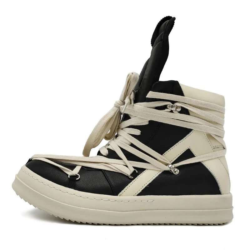 

High Street Brand Design Men Casual Sneakers, Genuine Leather Ankle High-top Boots,Luxury Platform Women Sneakers Shoes