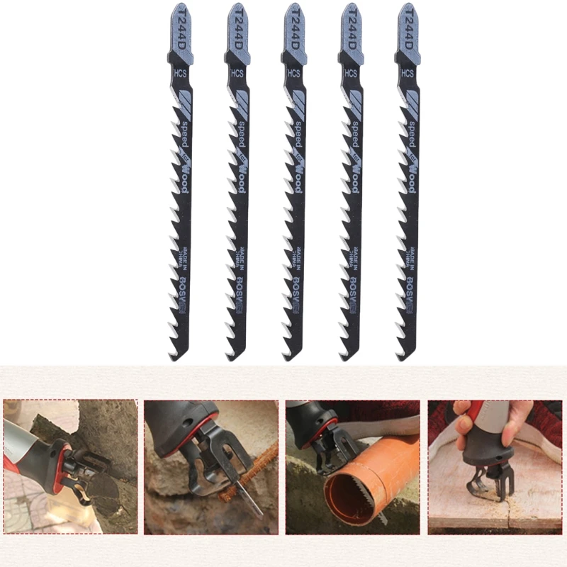 5 Pcs T244D HCS T-Shank Curved Cutting Tool For Wood Fast Cutting