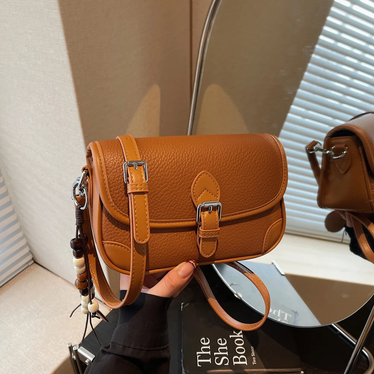 Women's New Winter Korean-Style Color-Block Small Square Bag - Dual-Strap Trendy Textured Shoulder Crossbody Bag