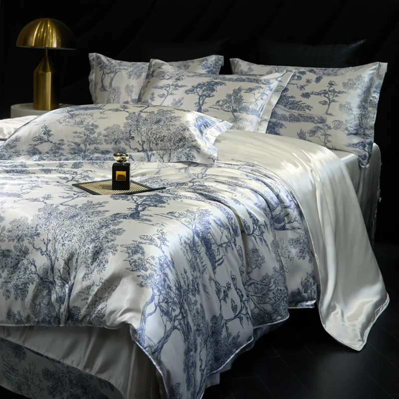 Forest Plants Luxury Bedding Set Super Soft Silky Quilt/Duvet Cover Set Fitted Sheet or Bed Sheet Pillowcases 4Pcs Home Textiles