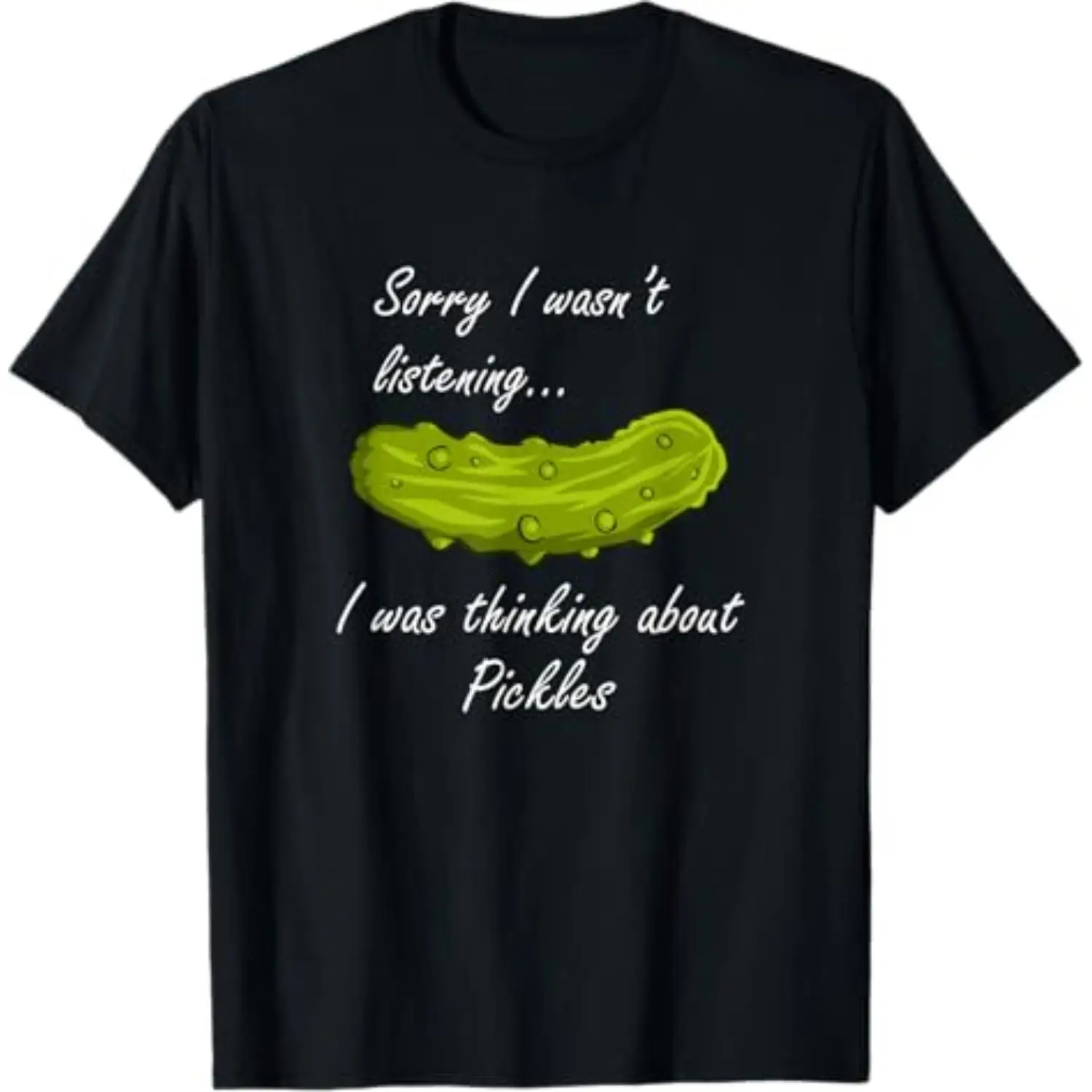

Women's Funny Pickle T-Shirt "Thinking About Pickles" Humor Foodie Lover Tee Sarcastic Quote Graphic Top Gift
