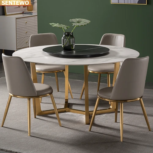 디자이너 럭셔리 라운드 주방 대리석 바위 슬래브 식탁 세트 4 6 의자 메사 tavolo 가구, meuble marbre 탄소강베이스