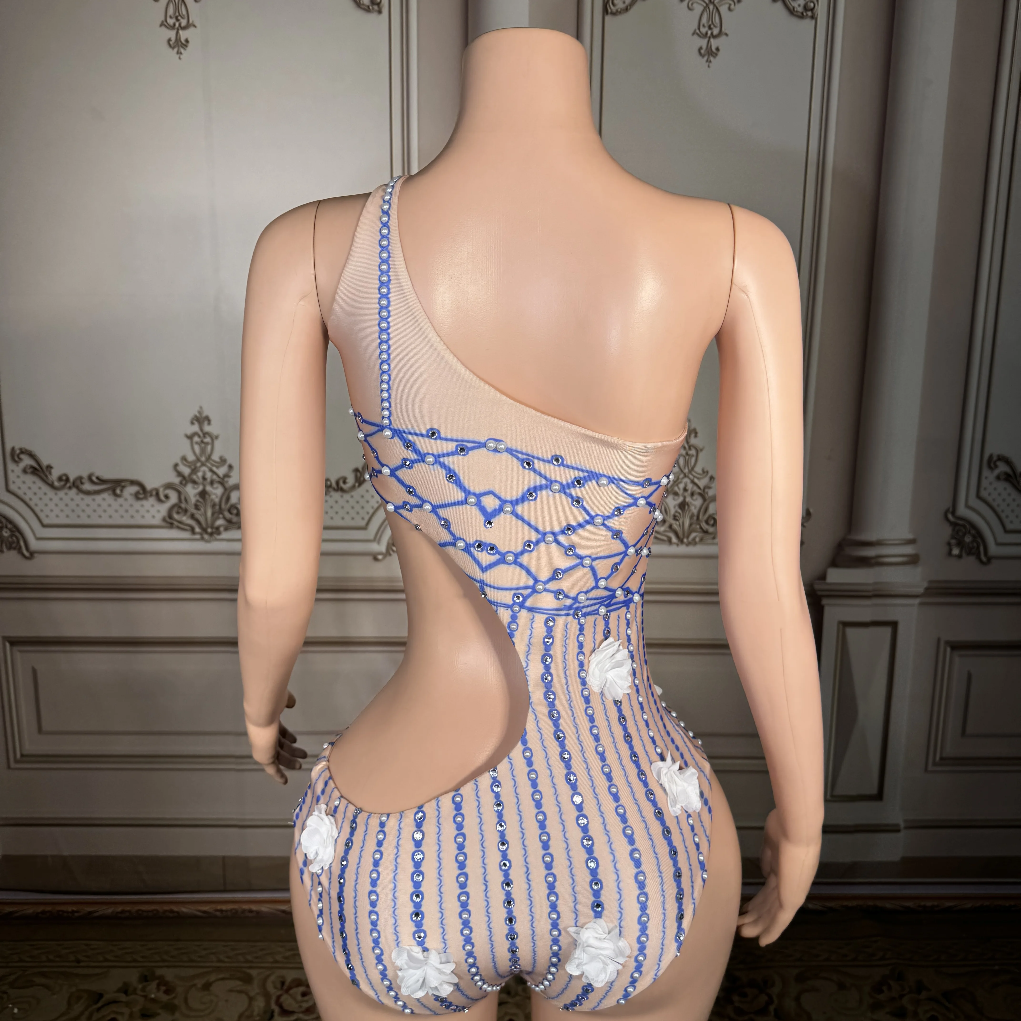 

ZD New geometric printed nail bead suspender backless hollow one-piece swimsuit women beach vacation sexy bikini bathing suit