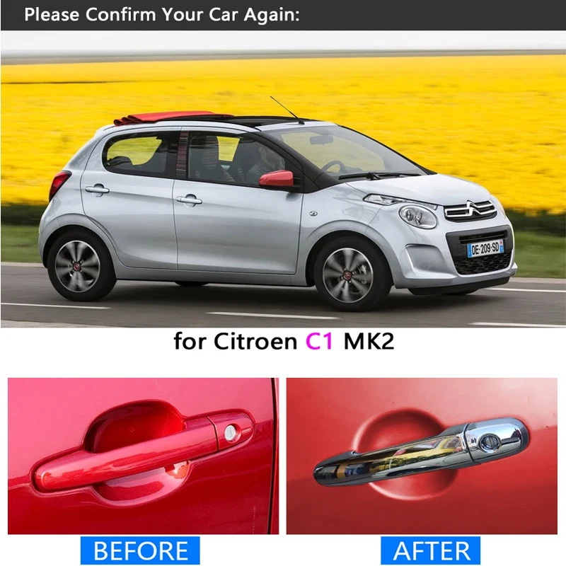 For Citroen C1 Accessories MK2 AB40 2014~2022 Car Carbon Fiber handle Or Chrome Gloss Door handle Cover Trim Set Car Accessories