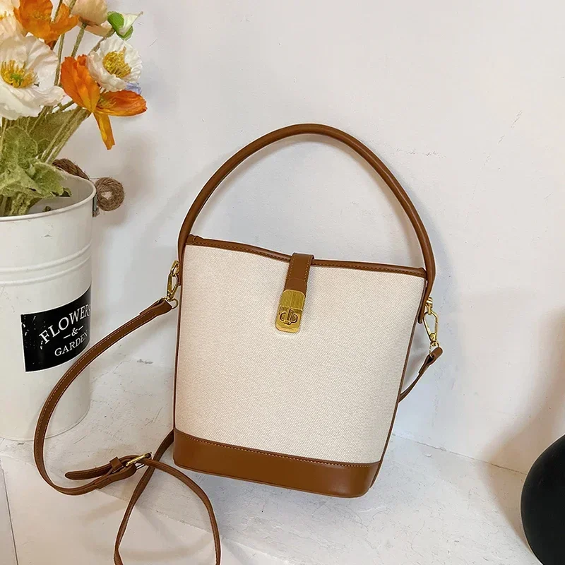 Light Luxury Bucket Shoulder Bag Fashion Casual PU Zipper Buckle Large Capacity Handbags 2025 Hot Sale New Youth Bags for Women