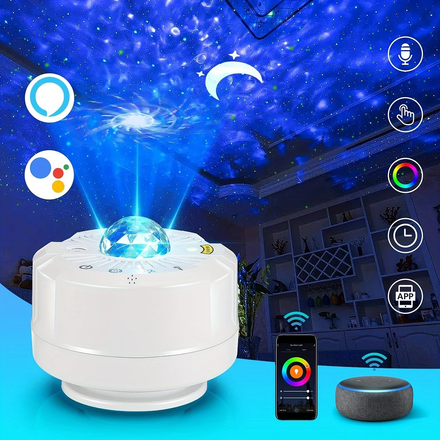 1pc Star Projector, Night Light 3 In 1 Starry Projector For Ceiling & Bedroom Work With Alexa,  , Ocean Wave Nebula Cloud With  