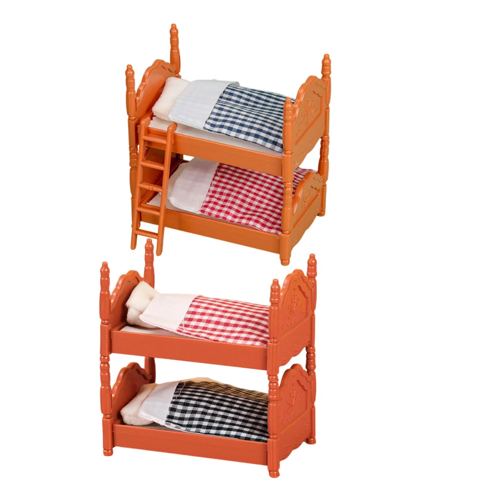 2Sets Mini Stapelbed Meubels Slaapkamer Ornament voor Poppenhuis Miniatuur Huis Decor Accessoire Huismeubilair