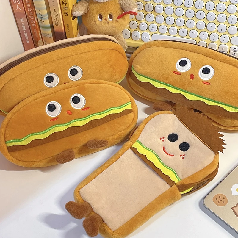 Creative Hamburger Bread Pen Bag Funny Pencil Case Cute Stationery Bag Large Capacity Stationery Storage Bag Office Supplies