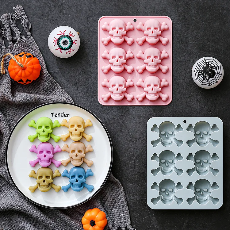 

6-hole Skeleton Bone Silicone Molds Halloween Fondant Candy Chocolate Mould Epoxy Resin Mold Household Baking Cake Decoration