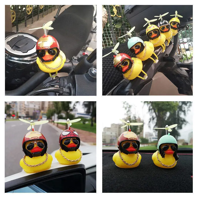 Yellow Lighting Duck Bicycle Bell Cycling Luminous Airscrew Bike Helmet Duck Cute Rotating Ducky Bicycle Riding Lights Horn