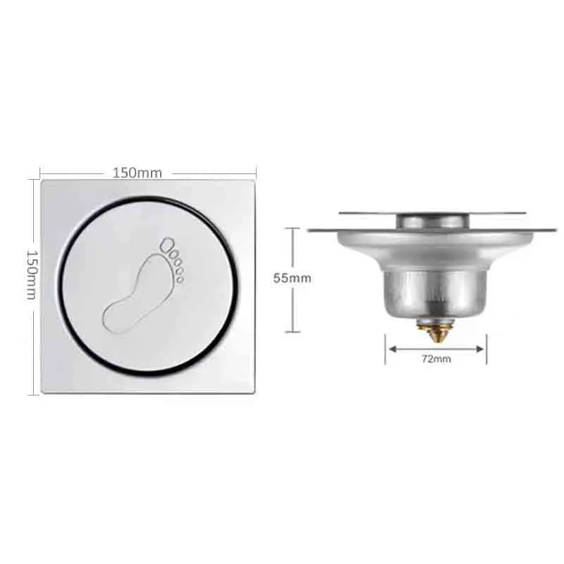 10/12/15CM Press-Type Floor Drain Pedal Bouncing Type Floor Drain Floor Mouned Drain Shower Square Bathroom Cover