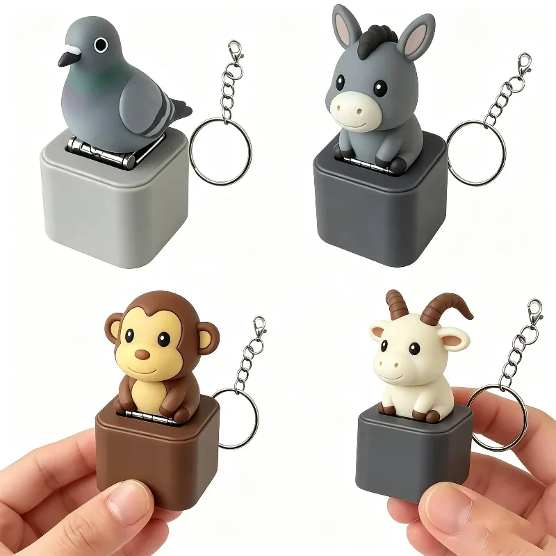 Monkey, Pigeon, Lamb, Donkey Animal Keychain, Clicker with LED Light, Adult Stress Relief and Anxiety Sensing Toy