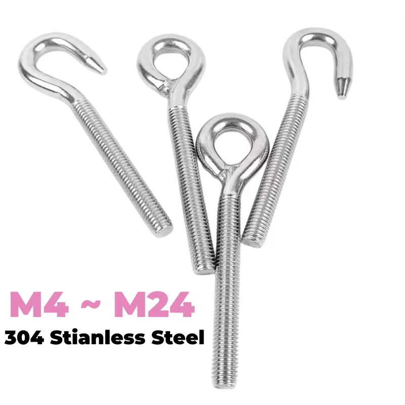 304 Stianless Steel M4 ~ M24 Sheep Eye Screw Bolt Ring Hanging Hook Machine Screw Length 3~100 mm