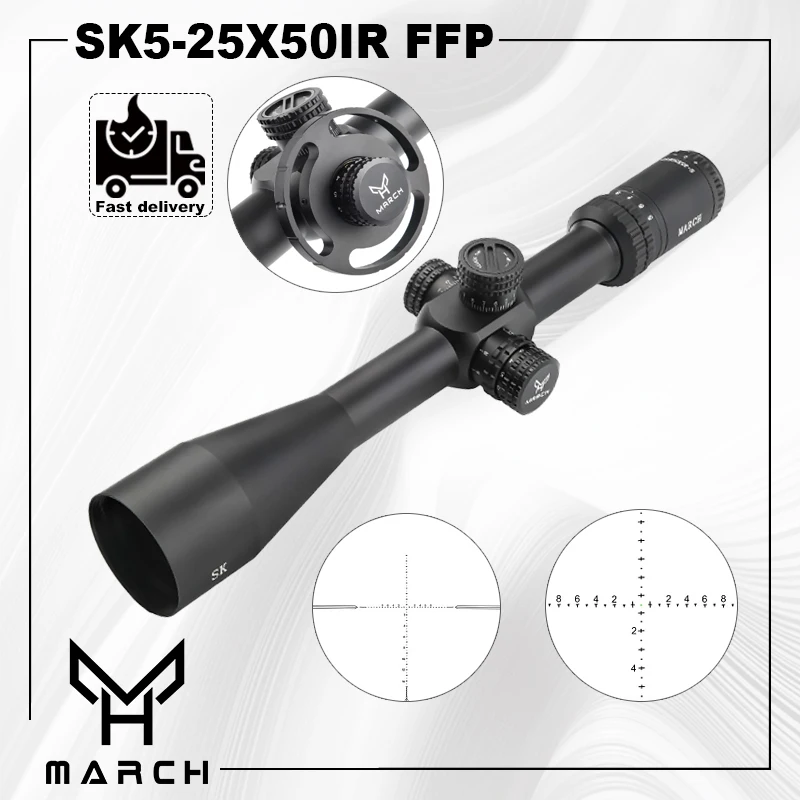 

MARCH SK 5-25X50FFP IR Tactical First Focal Plane Riflescope Big Wheel Optic Sight For Hunting Rifle Sniper Hunting Fits PCP