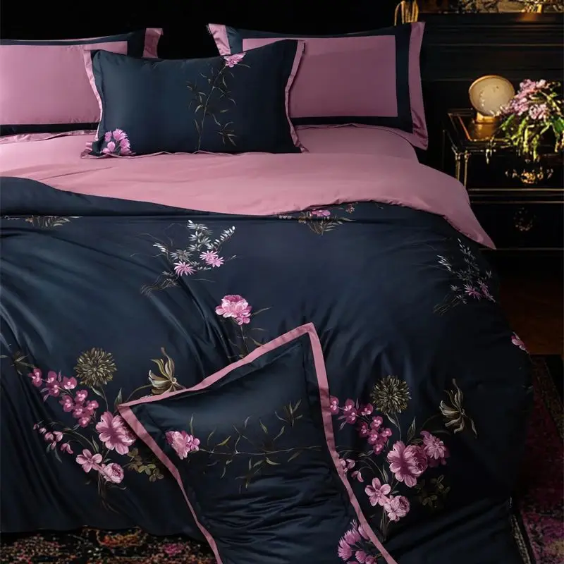 4Pcs Luxury Vintage Digital Printing Flowers Bedding Set 1000TC Egyptian Cotton Duvet Cover Bed Sheet Fitted Sheet Pillowcases