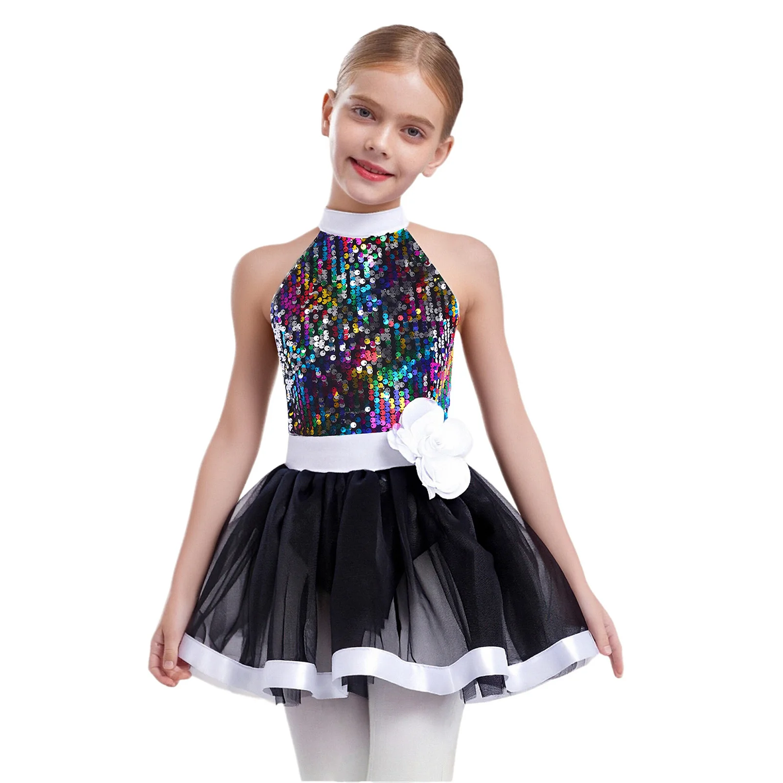 Kinderen Meisjes Glanzende Pailletten Gelaagde Tule Prinses Ballerina Ballet Dans Jurken Gymnastis Maillots Kunstschaatsen Tutu Jurk