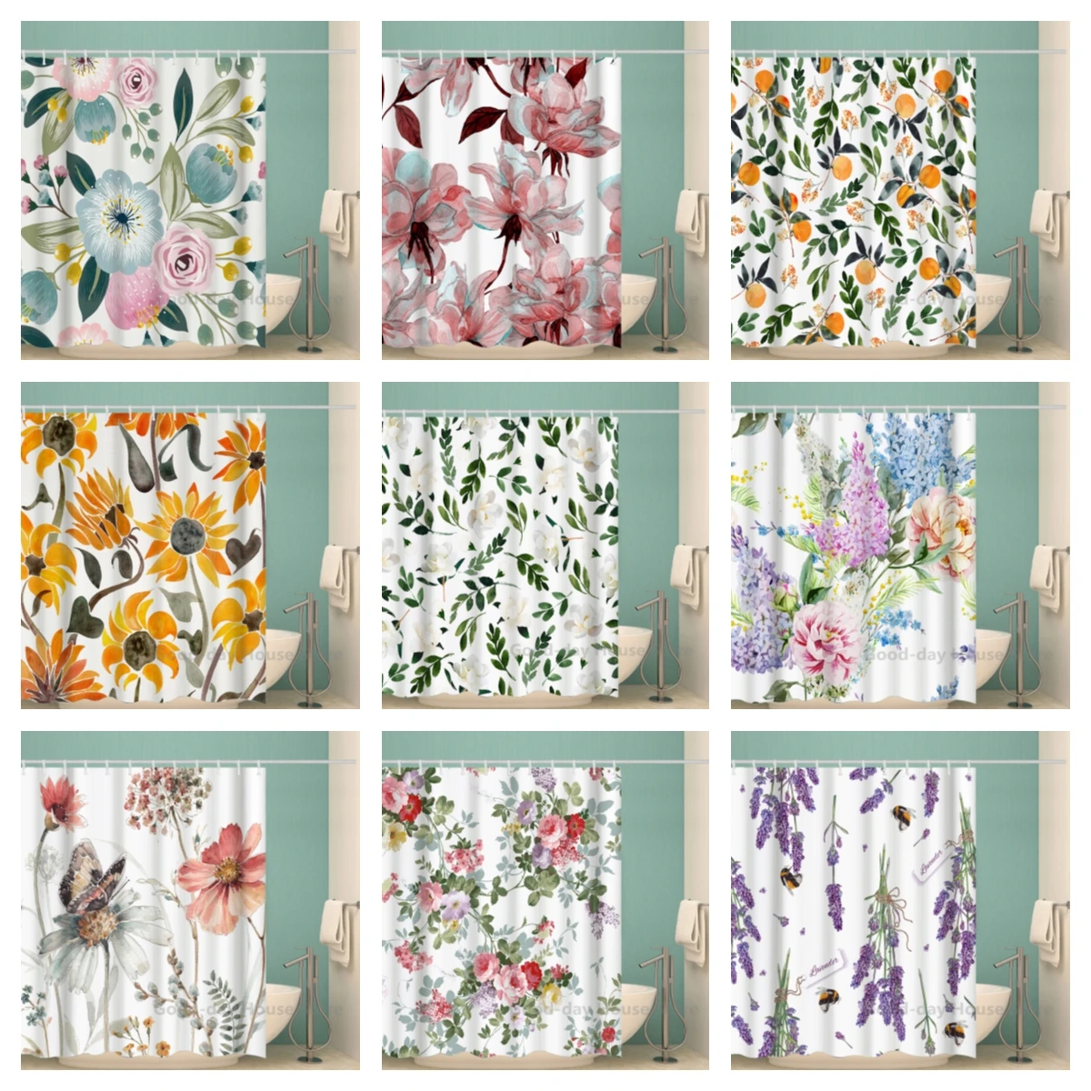 Fresh Style Flower Shower Curtain Waterproof Bath Home Decoration Polyester Fabric Bathroom Curtains Toilet Cortinas De Ducha