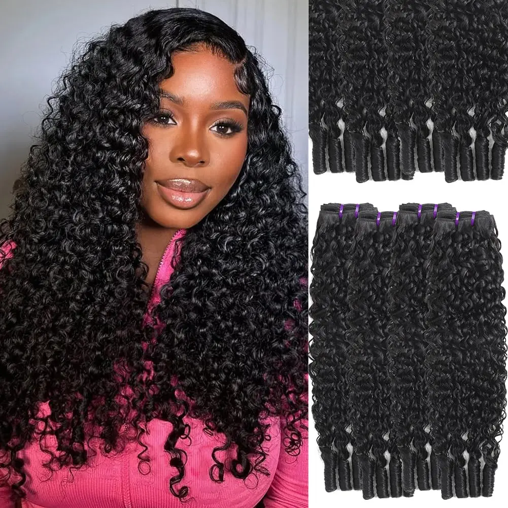 

Burmese Curly Bundles Human Hair 30 32 Inch 100% Virgin Water Curly 1/3/4 Bundles Human Hair with Spiral Ends 3C4A Double Weft