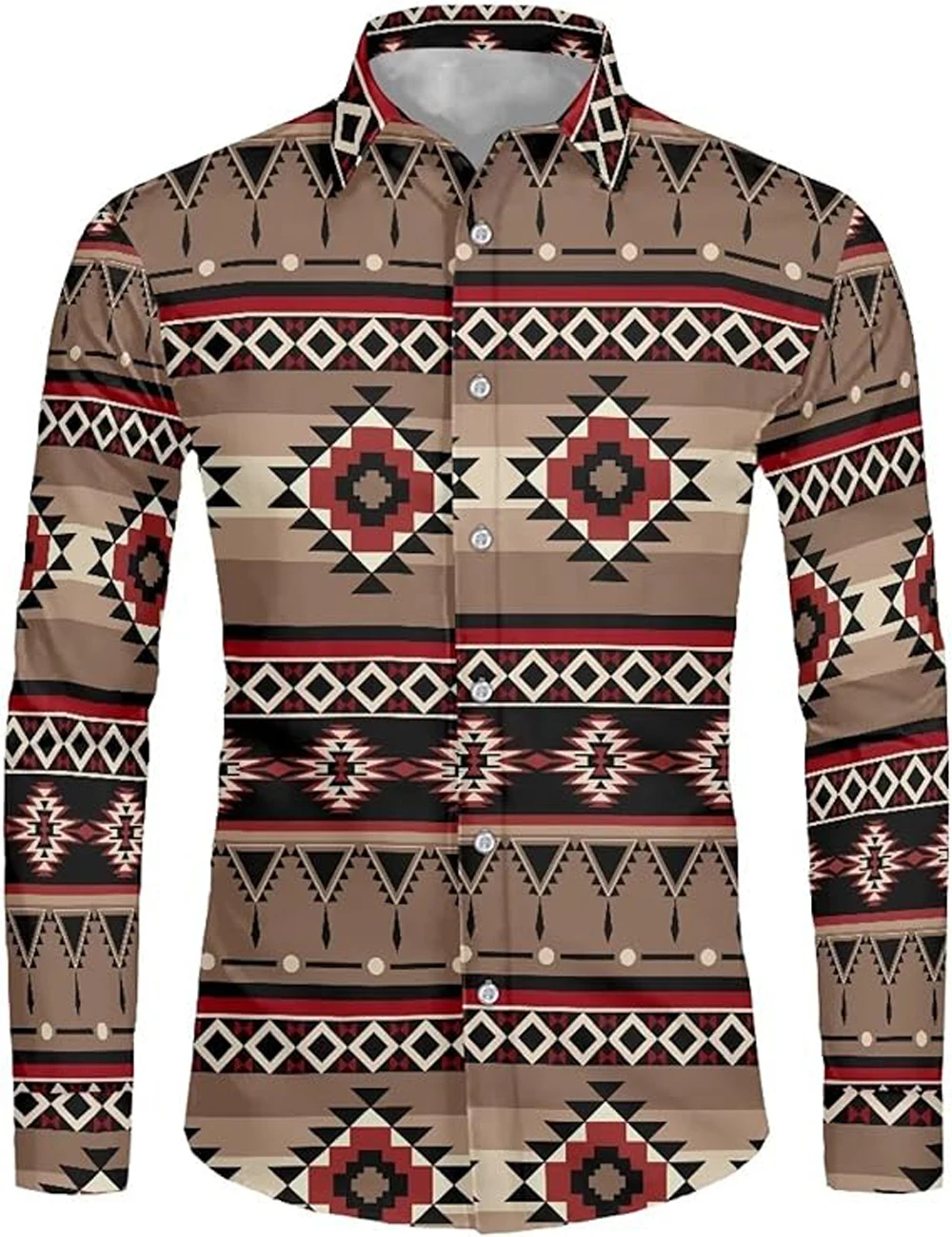 

Men's Shirt with Retro Ethnic Style Western Indian Pattern 3D Printed Shirt, Men's Beach Vacation Casual Style, Men's Outerwear