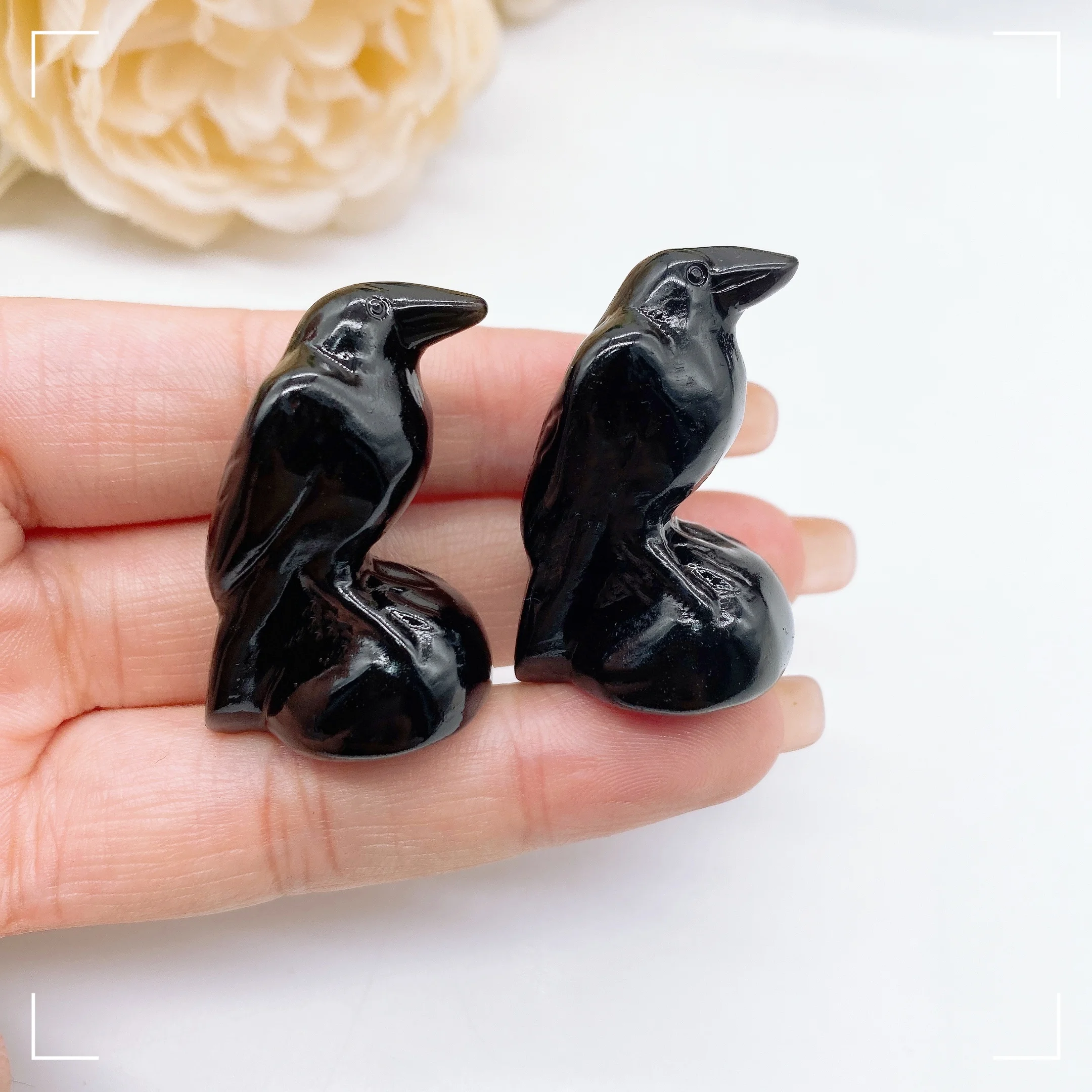 Raven Statue Natural Black Obsidian Crow Sculpture Ornament Crystal Healing Figurine Desktop decoration Halloween Decoration