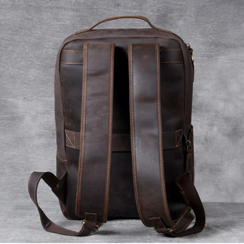 Vintage Crazy Horse Genuine Leather Backpack Men Computer backpack Hiking Bagpack Bag Cowhide Rucksack Male outdoor knapsack