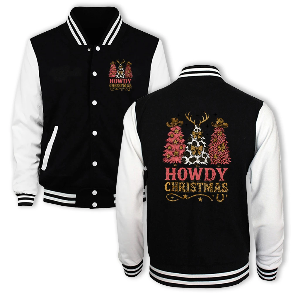 

Howdy Рождественская куртка с принтом в стиле вестерн, мужская уличная флисовая бейсбольная майка, модное повседневное пальто, осенний свободный винтажный топ унисекс