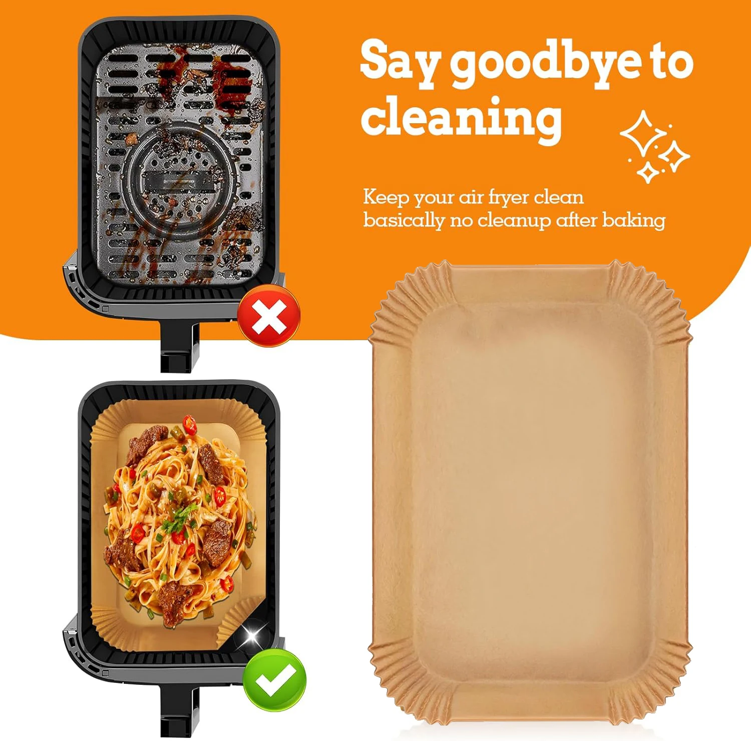 قالب ورق Airfryer مستطيل غير لاصق لـ Ninja، Princess 8L، Innsky 8L، Emphsism 9L، Panana 9L، Tower 9L، Masterpro 9L، LLIVE