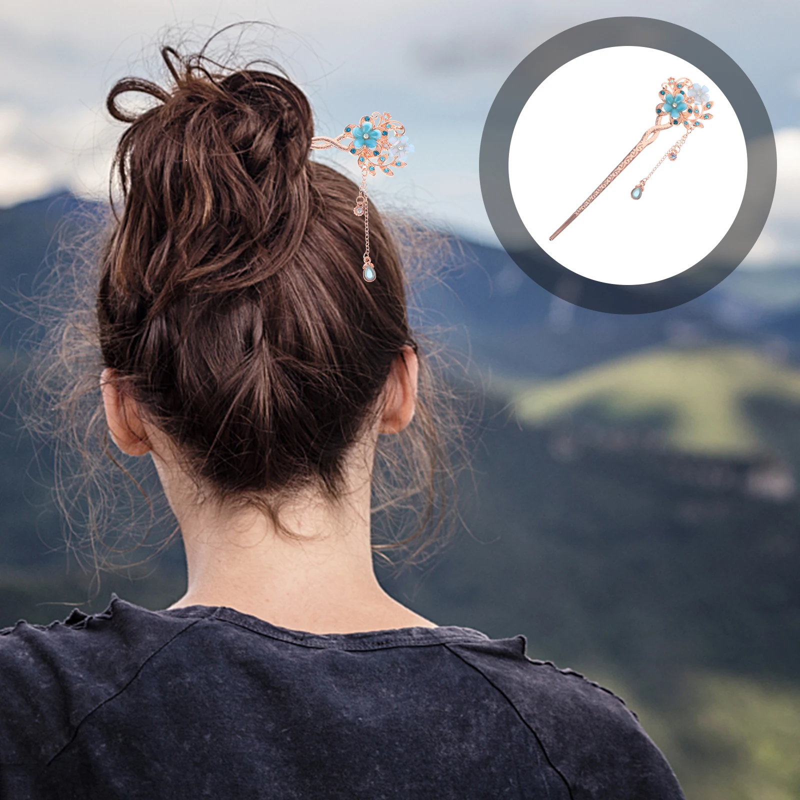 

1pcs Chopsticks Crystal Flower Decorative Hairpin Vintage Hair Stick Tassel Updo Hair Sticks For Women Girls Party Casual Wear