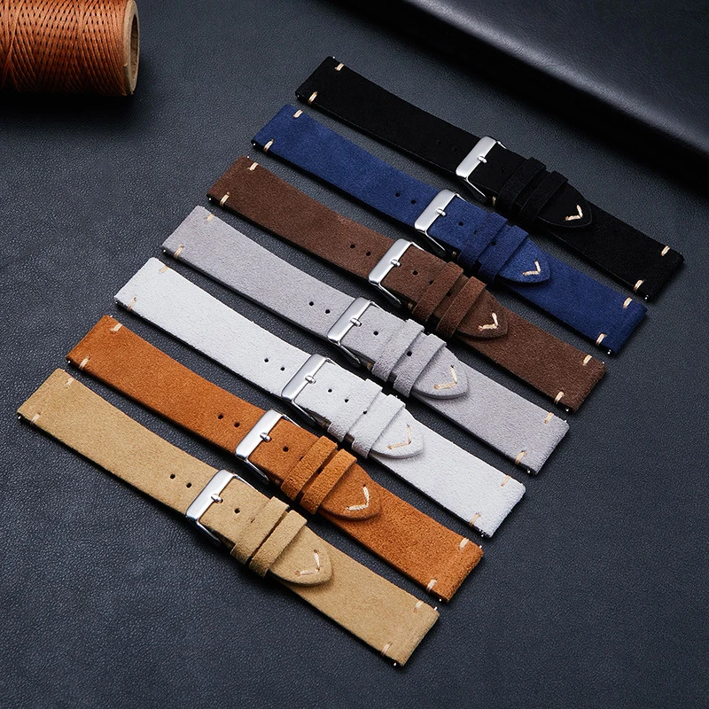 Suede Watch Band 18mm 20mm 22mm Suede Hand Stitch Strap For Men and Women Watch Accessories Wristband