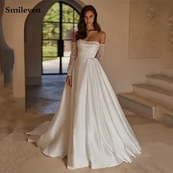 Smileven Sequins Sleeve Satin Wedding Dress Strapless Bride Gown Long Sleeve Princess Vestido De Novia Wedding Gowns Customized