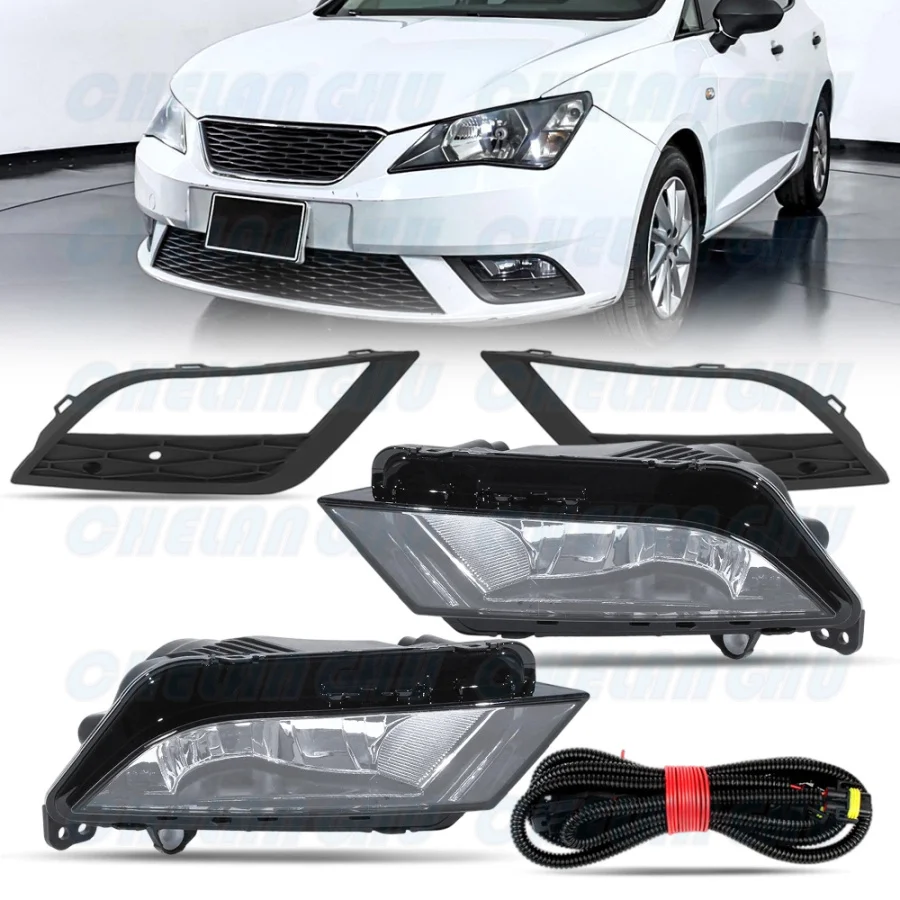 

For Seat Leon 2013 2014 2015 2016 Car accessories 1 Set Front Halogen Fog Light Lamp With Grille Cover and The Wire