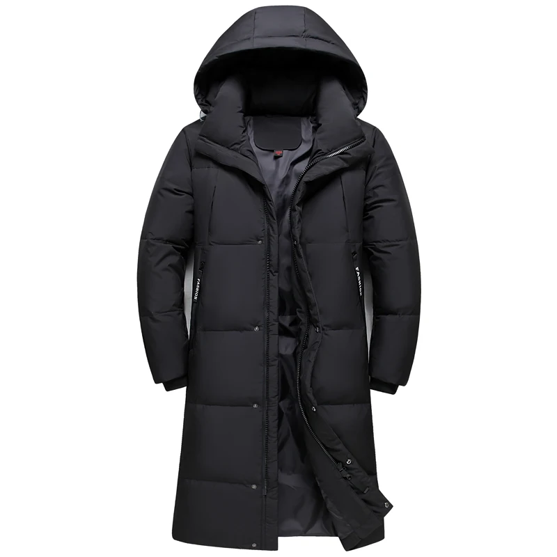 Nice New Arrival Winter Down Jackets Men Overcoat Fashion Thicken Warm 90% White Duck Down Coats for Men Hooded Black Long Parka