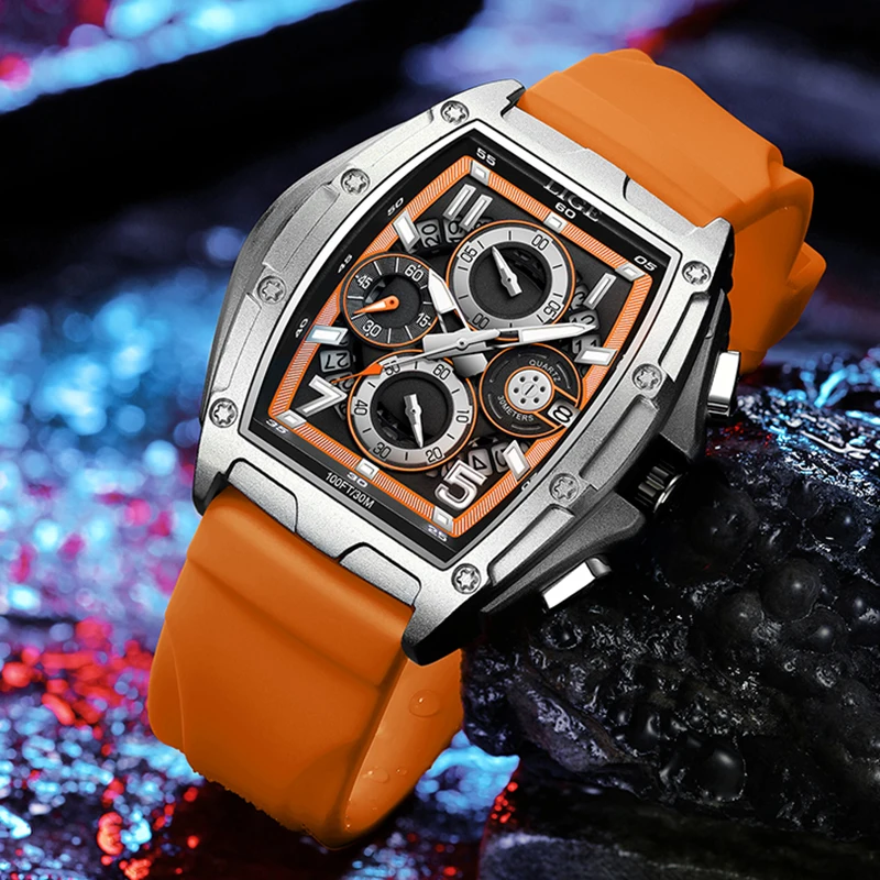 Top LIGE New Fashion Men\'s Watch Brand Casual Waterproof Orange Sports Men\'s Watch Quartz Silicone Automatic Date Watch Reloj