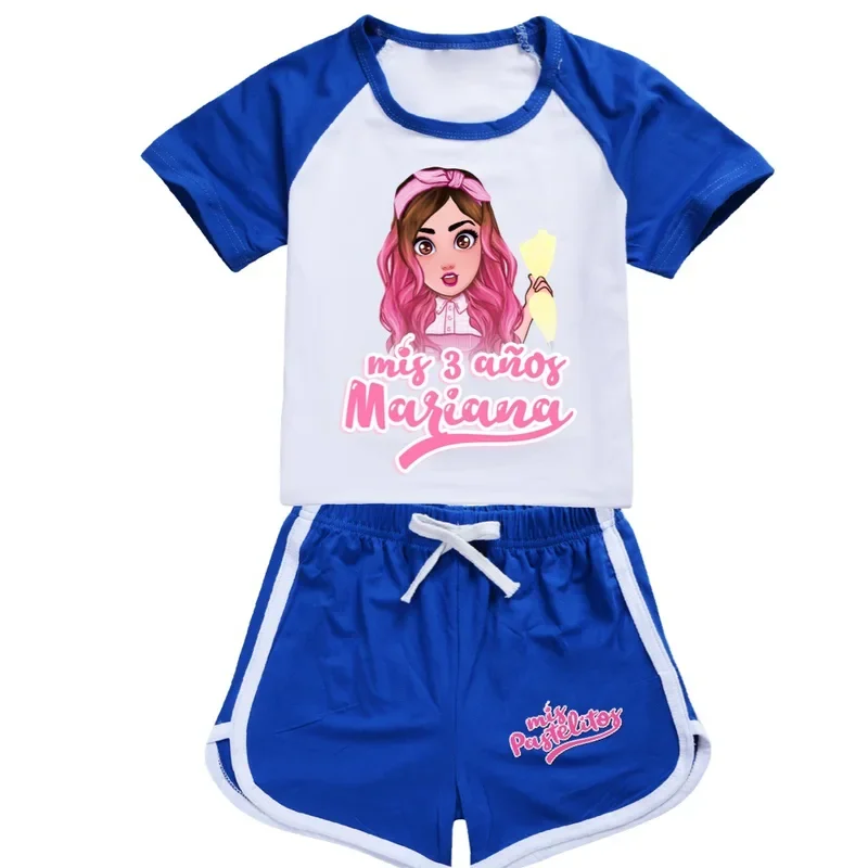 Pijama de cupcakes anime para criança, camiseta de algodão de manga curta e shorts, roupas esportivas casuais para meninos e meninas, verão