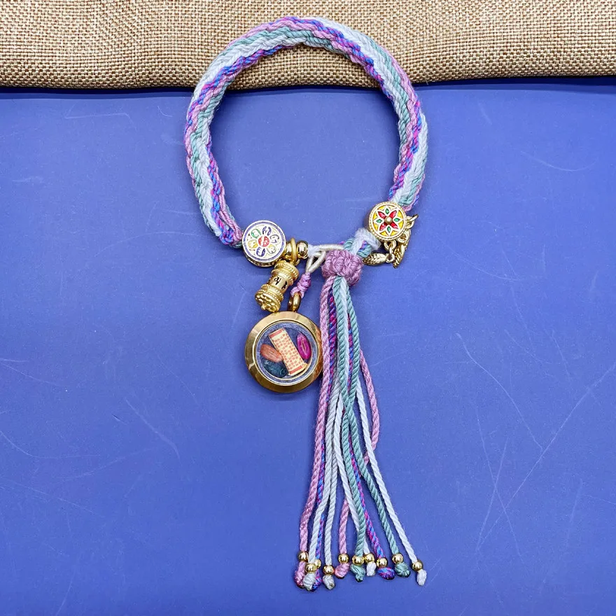 Hand-woven Tibetan Wind Wheel Back Hand Rope Zakiram Purple Tara Yellow God of Wealth Manjusri Thangka bracelet Tibetan hand rop